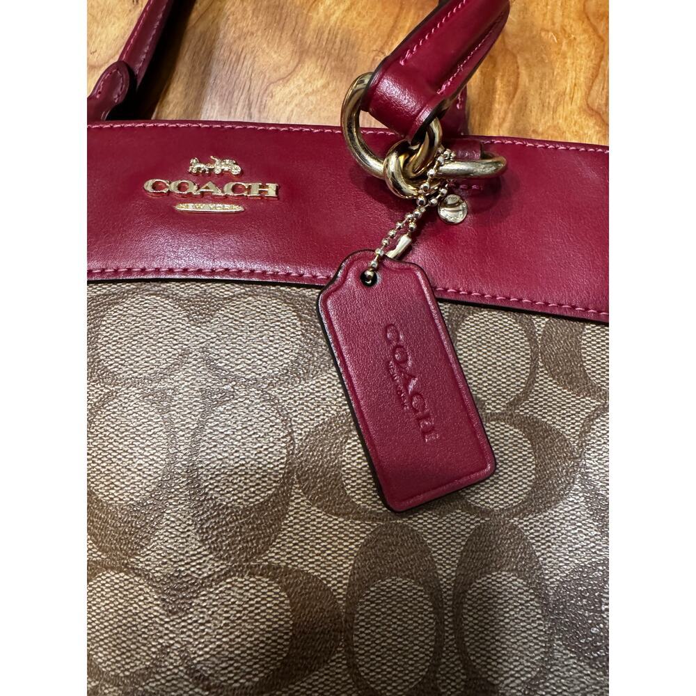 Coach Mini Brooke Carryall satchel signature canvas cherry red/burgundy detail - Picture 4 of 8